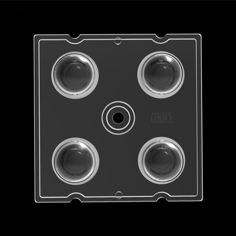 50*50mm 90 graad 4 in 1 LED lichtlens PC materiaal voor overstromingsverlichting SMD7070/ 5050/4*3030 LED