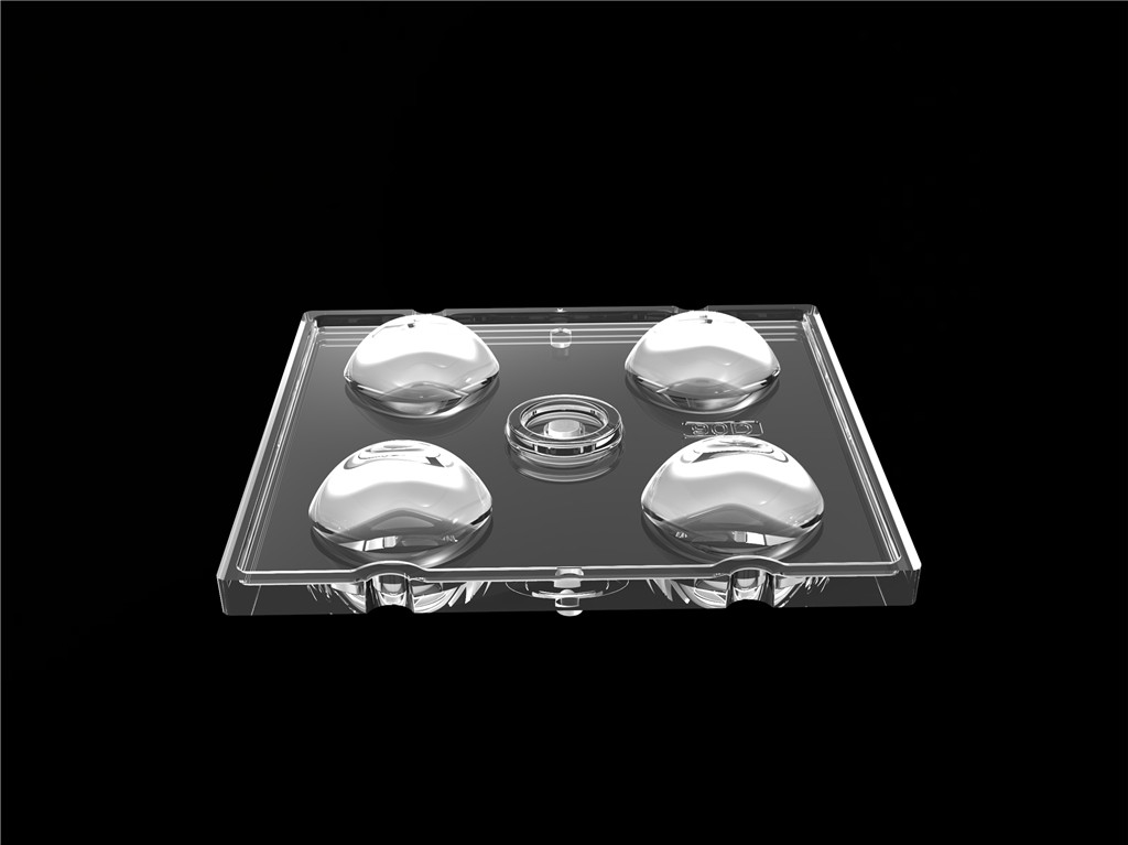 50*50mm 90 graad 4 in 1 LED lichtlens PC materiaal voor overstromingsverlichting SMD7070/ 5050/4*3030 LED
