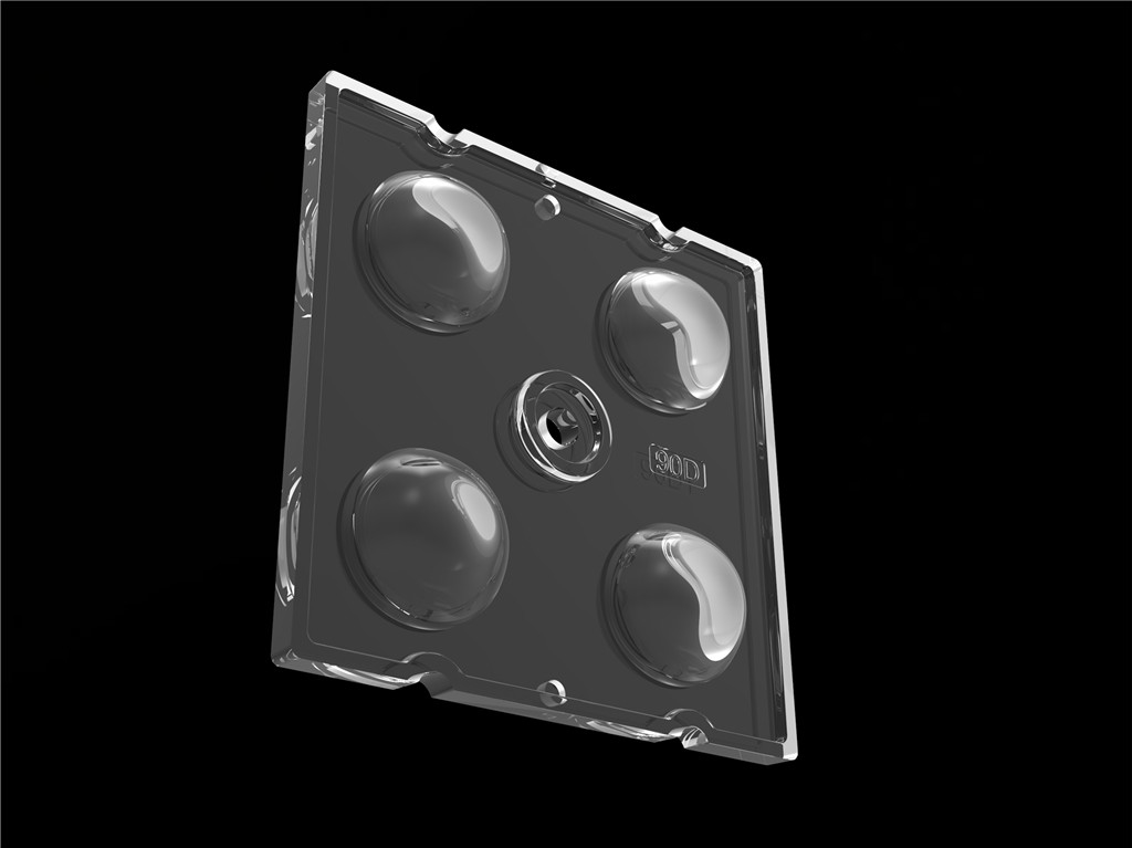 50*50mm 90 graad 4 in 1 LED lichtlens PC materiaal voor overstromingsverlichting SMD7070/ 5050/4*3030 LED